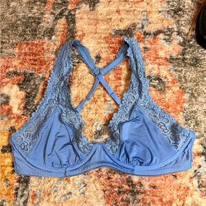 Aerie Happy Light Blue Lace Crossed Strap Wire In Bralette